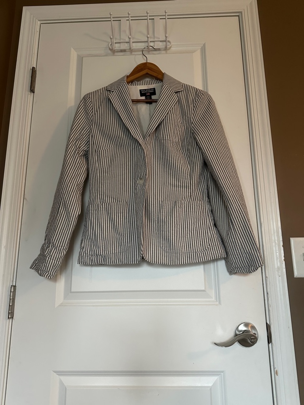 Polo by Ralph Lauren Navy and White Striped Cotton Blazer